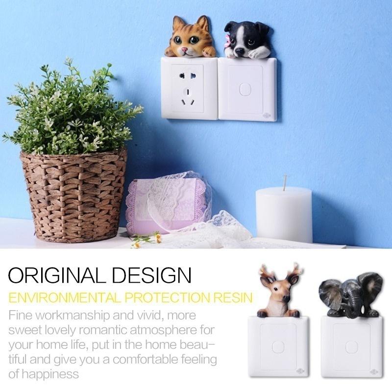 Resin Wall Stickers Animal Wall Hangings Switch Decal Home Decor Room Decorations Cartoon Dog Kitty Reindeer Elephant Panda