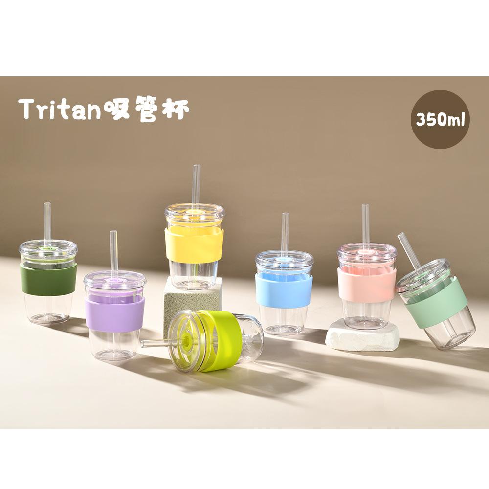350Ml Tritan Straw Cup Milk Tea Cup Coffee Cup Multi-Color Belt Waist Sleeve Straw Water Cup