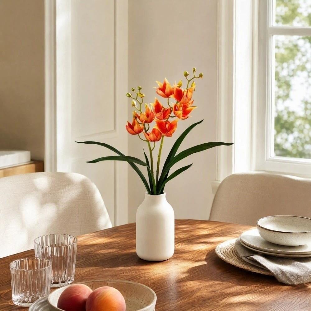 with Leaves Fake Cymbidium Flowers Artificial Cymbidium Faux Flowers  Outdoor Garden Decor