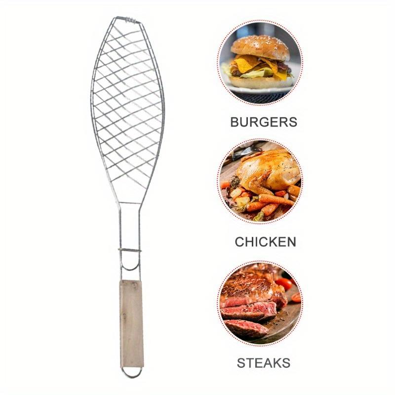1Pc Barbecue Fish Grill Basket Stainless Steel Wired with Handle Outdoor Kitchen BBQ Tool for Camping