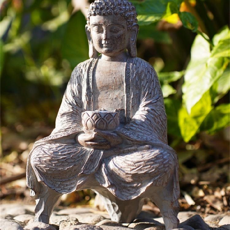 Buddhas Statue with Solar Light Home Garden Decors Sitting Meditating Buddhas Figurines for Outdoor Yard Lawn Ornaments