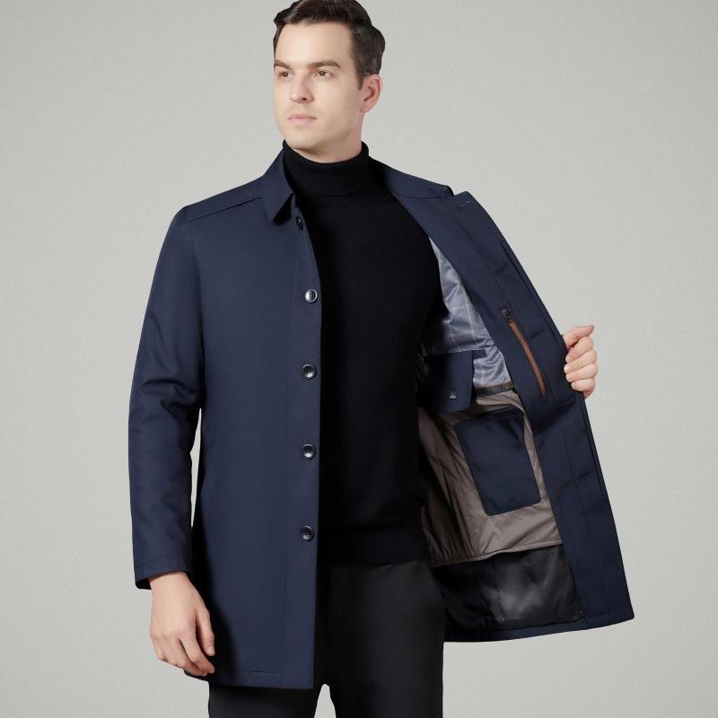 Wiatroszczelna kurtka męska średniej długości na zimę ze zdejmowaną podszewką, odzież dla taty w średnim wieku, biznesowa casualowa, pogrubiona kurtka z klapami