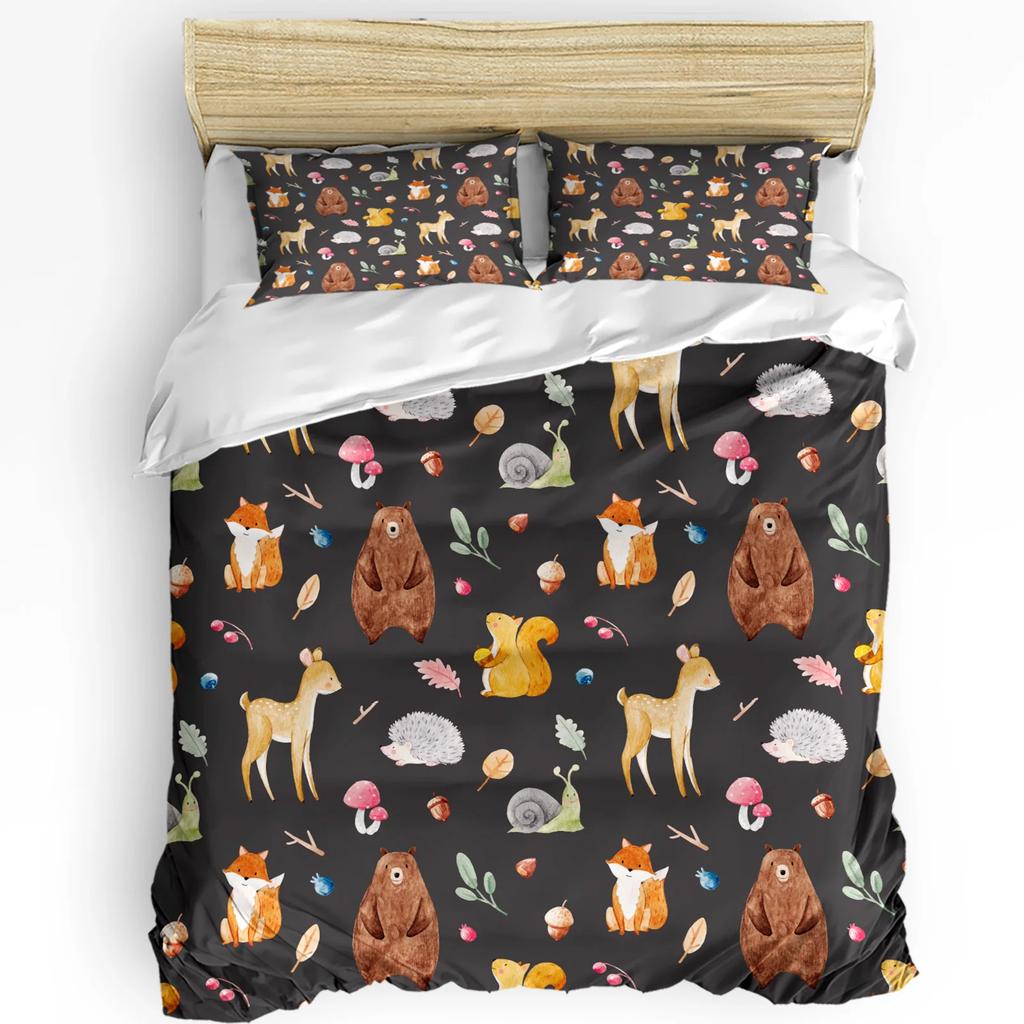 3pcs Bedding Set Bear Fox Squirrel Cartoon Forest Animal Duvet Cover Pillow Case Boy Kid Teen Girl Bedding Covers Set