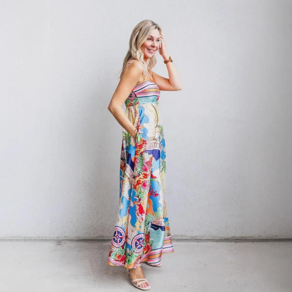 Europäischer & Amerikanischer 25er-Jahre Stil Damen Swing Kleid mit hohem Bund und Feiertagsdruck