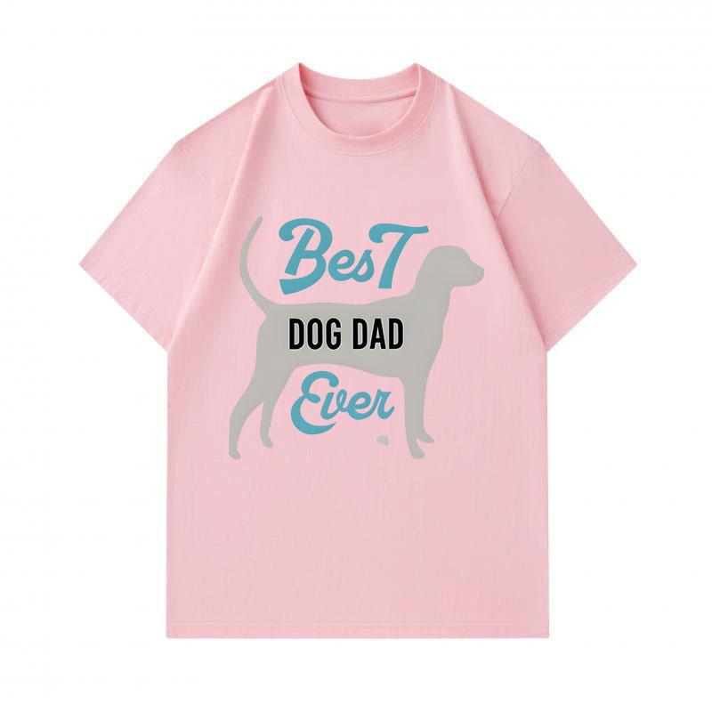 Men's 100% Cotton Crew Neck Short Sleeve T-Shirt, Funny Best Dog Dad Ever Print Casual Tee, Soft Breathable Lightweight Top for Dog Lovers Daily Wear