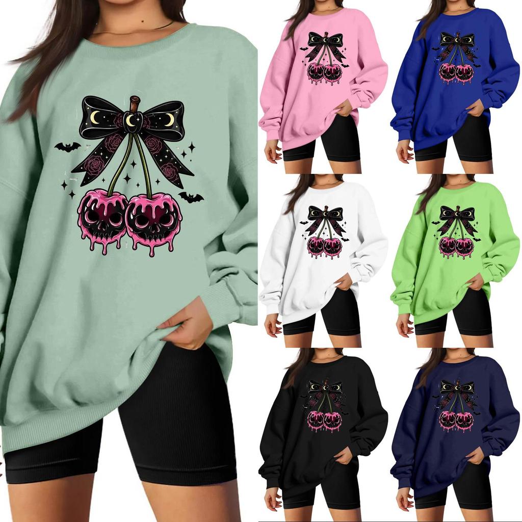 Women's Neck Long Sleeve Loose Fit Casual Sweatshirt Pullover Top with Halloween Print
