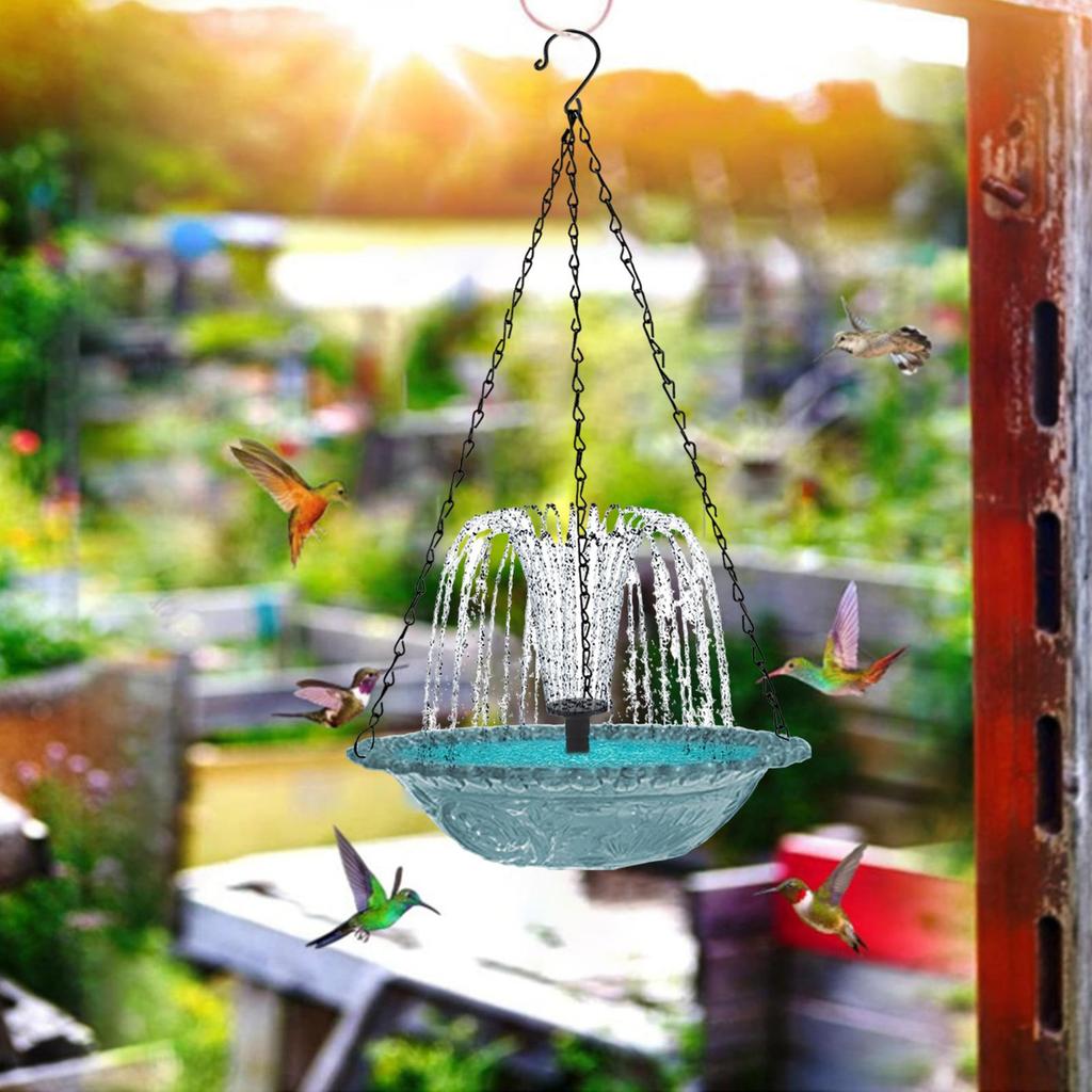 Bird Bath with Water Fountain Pump Solar Powered Hangable Bird Feeder Garden Decorations for Nature Lovers Deck Backyard