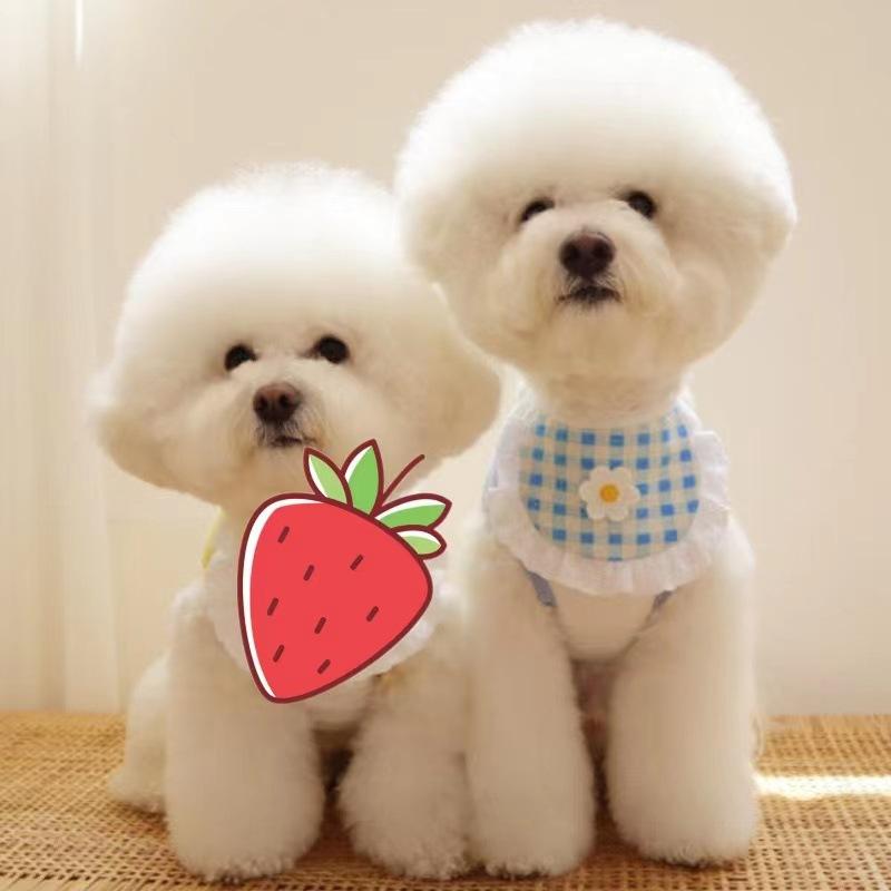 Bavaglino a quadri con fiori per cane, asciugamano per saliva per animali domestici, Bichon Teddy, sciarpa per Pomerania, accessori per gatti