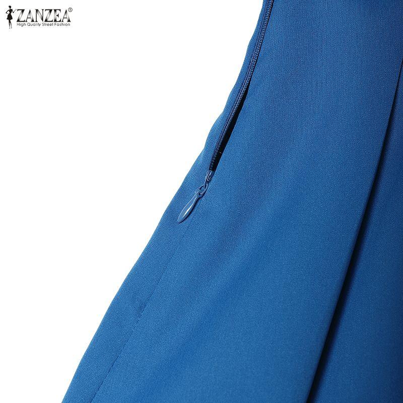 ZANZEA Elegant Women Square Collar Summer Casual Short Sleeve Dress