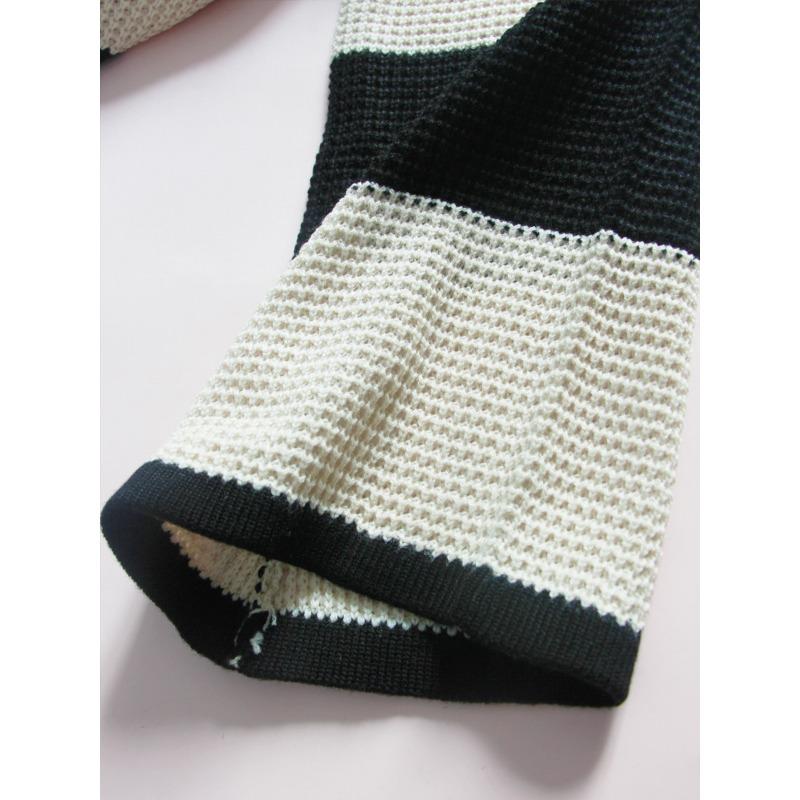 Damski Sweter Dzianinowy Casualowy w Paski Patchworkowy Okrągły Dekolt Rozszerzane Długie Rękawy Luźny Modny Dzianinowy Top Casualowy Wszechstronny Miękki Stylowy Sweter Dzianinowy Płaszcz