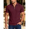 Summer Men's Textured Jacquard Half Zipper Lapel Polo Shirt Breathable Loose American Casual Short Sleeves
