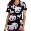 Womens V-Neck Short Sleeve T-Shirt With 3D Panda Print Casual Workwear Top