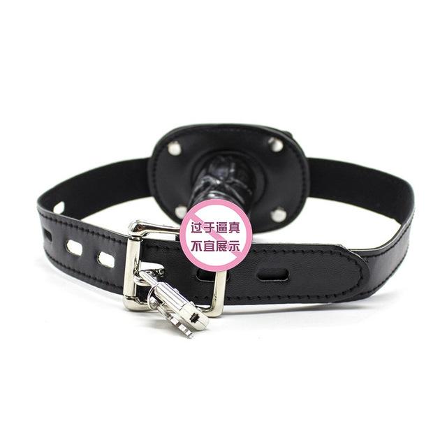 Leather Silicone Penis Mouth Ball Gag with Lock Fetish SM Bondage Restraints Oral Dildo Plug Harness for Couple Sex Game Sex Toy