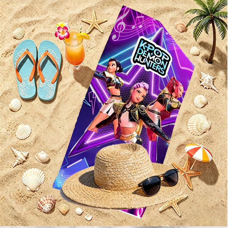 KPop Demon Hunters Print Beach Towel, Versatile Lightweight Absorbent Beach Towel for Pool Surf Yoga Bathroom, Perfect Birthday Holiday Gift
