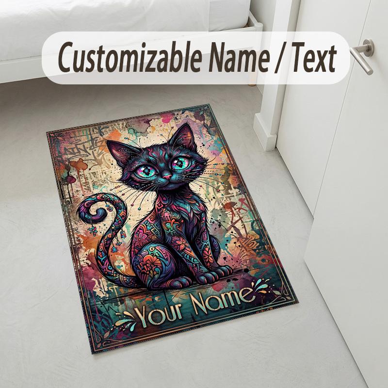 Coffee Theme Soft Crystal Velvet Rug Custom Name & Text Print Non Slip Floor Rug for Bedroom Living Room
