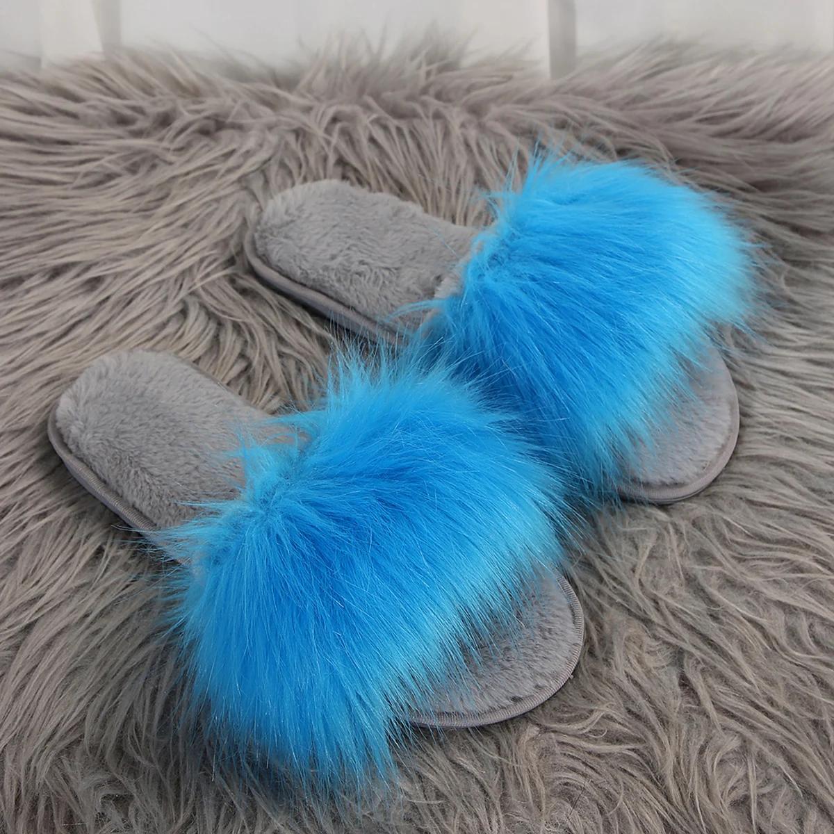 

Модная обувь для женщин 2024 года, новые повседневные модные женские пушистые тапочки, легкие и удобные зимние тапочки Pantuflas De Mujer 40-41 синий