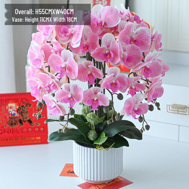Artificial Phalaenopsis Floral Arrangement for Living Room Display - Potted Decoration for TV Cabinet
