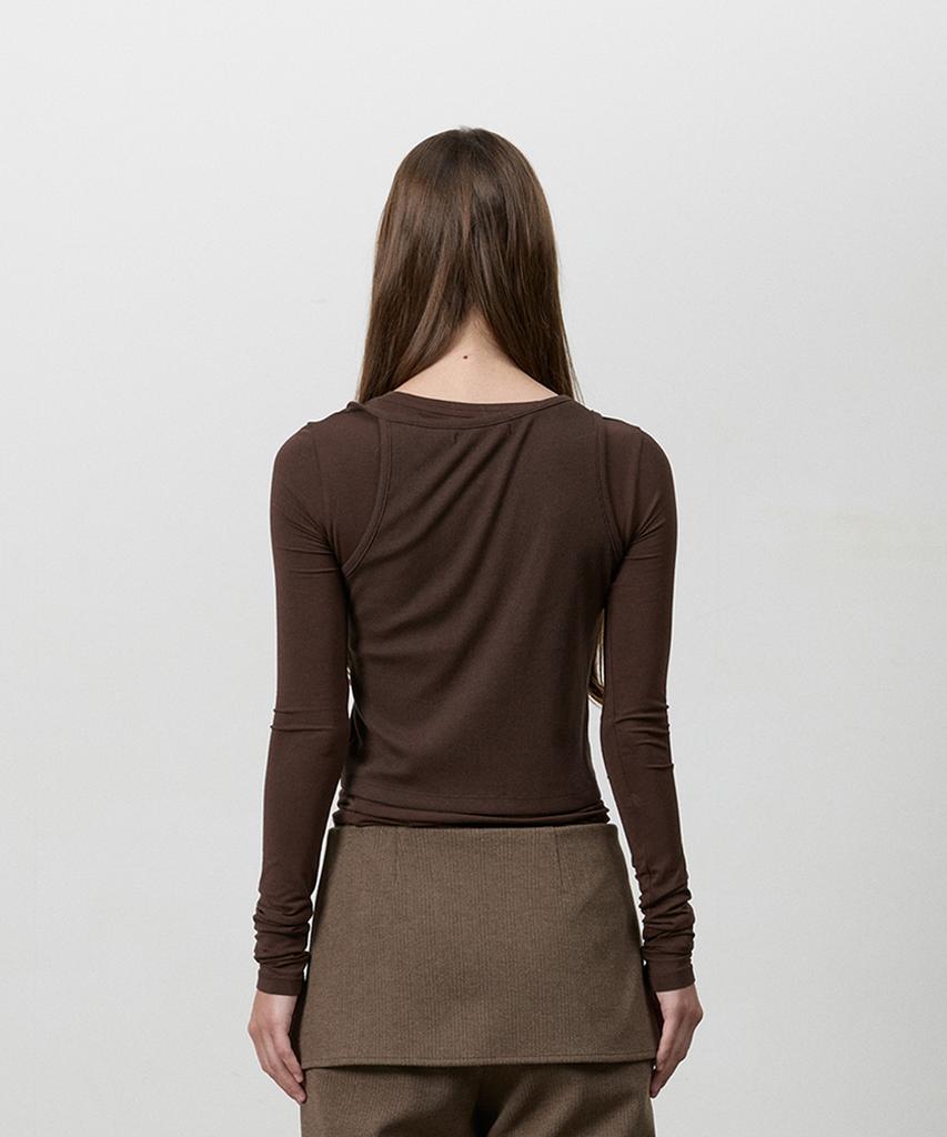 THREE TO EIGHTY Knotted Strap Layered Tee Brown