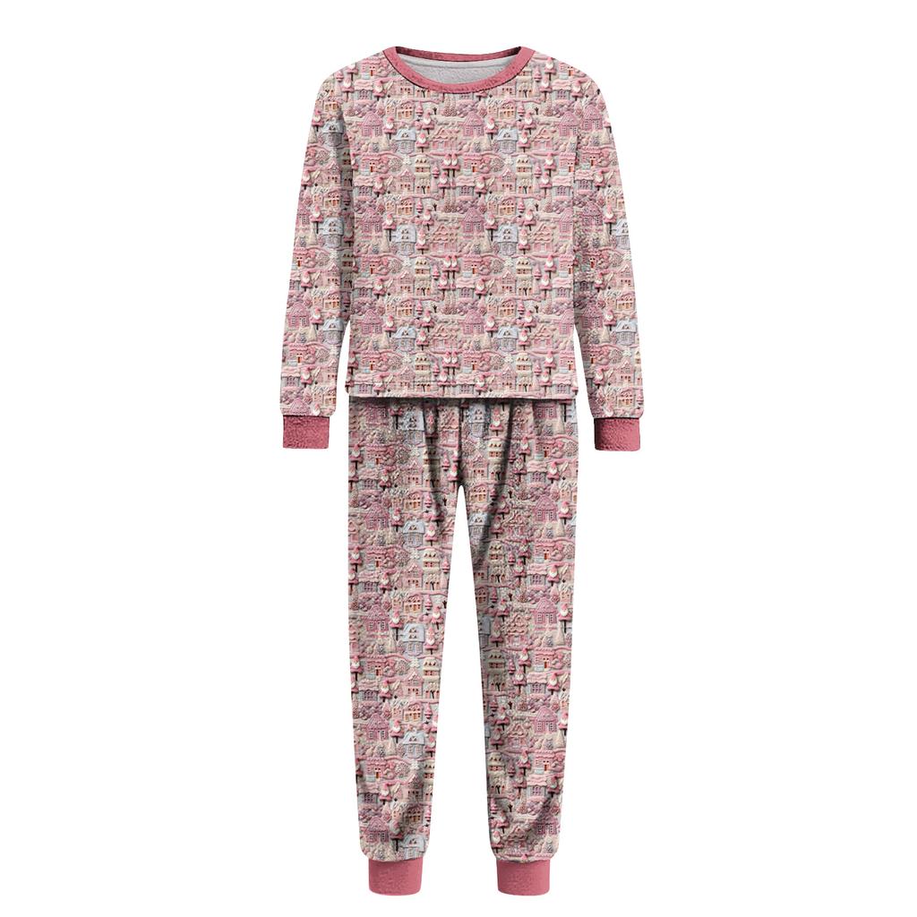 Matching Family Christmas Print Flannel Homewear Set Long-Sleeve Top And Pants