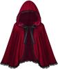 Lussuoso Mantello Corto con Cappuccio e Bordi in Pizzo Rosso Vino per Donna Perfetto per Halloween e Altro
