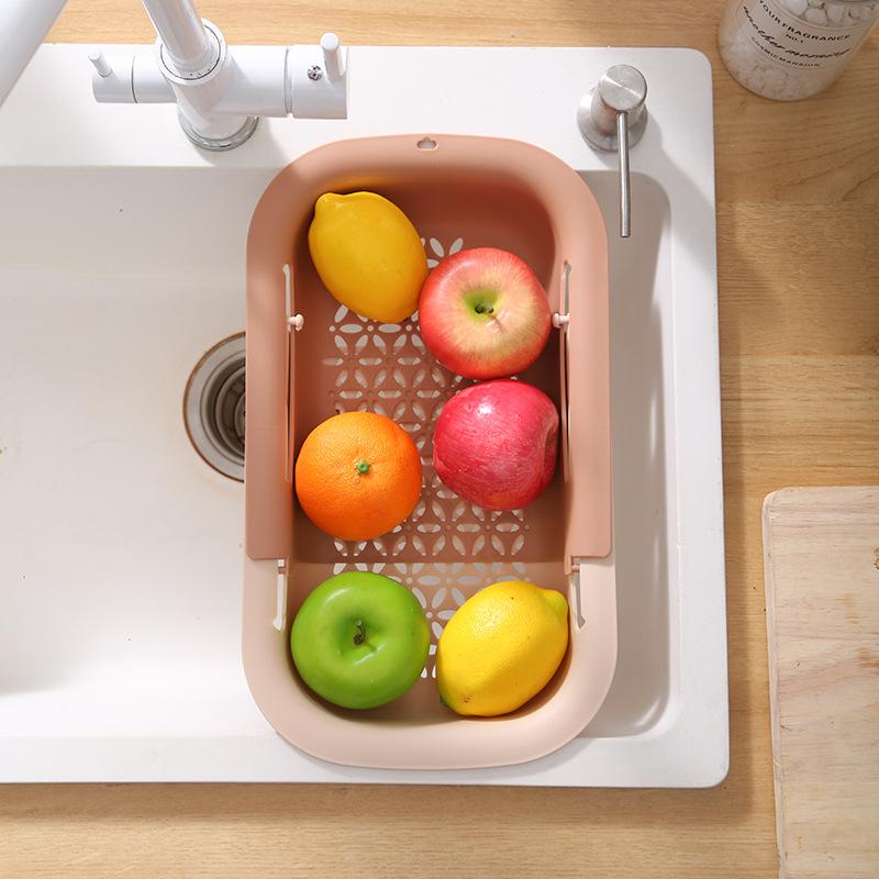 Kitchen Washing Artifact Telescopic Double Drain Basket Rack Large Rectangular Plastic Fruit Basket Wash Basin Hanging Storage