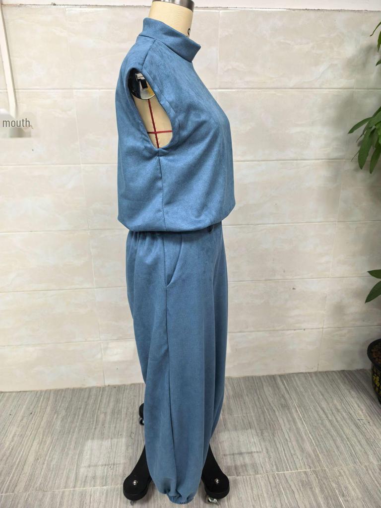 2026 Western Style Sleeveless Suede Plush Wide-Leg Tapered Suit