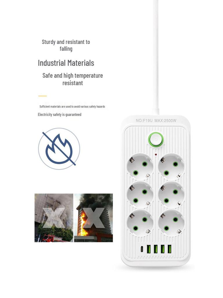 EU Standard USB Power Strip with German Socket and Switch