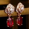 Round Red Water Drop Earrings for Bride's Wedding, Festive Accessories, High-end Jewelry, Birthday Gifts, and Sparkling