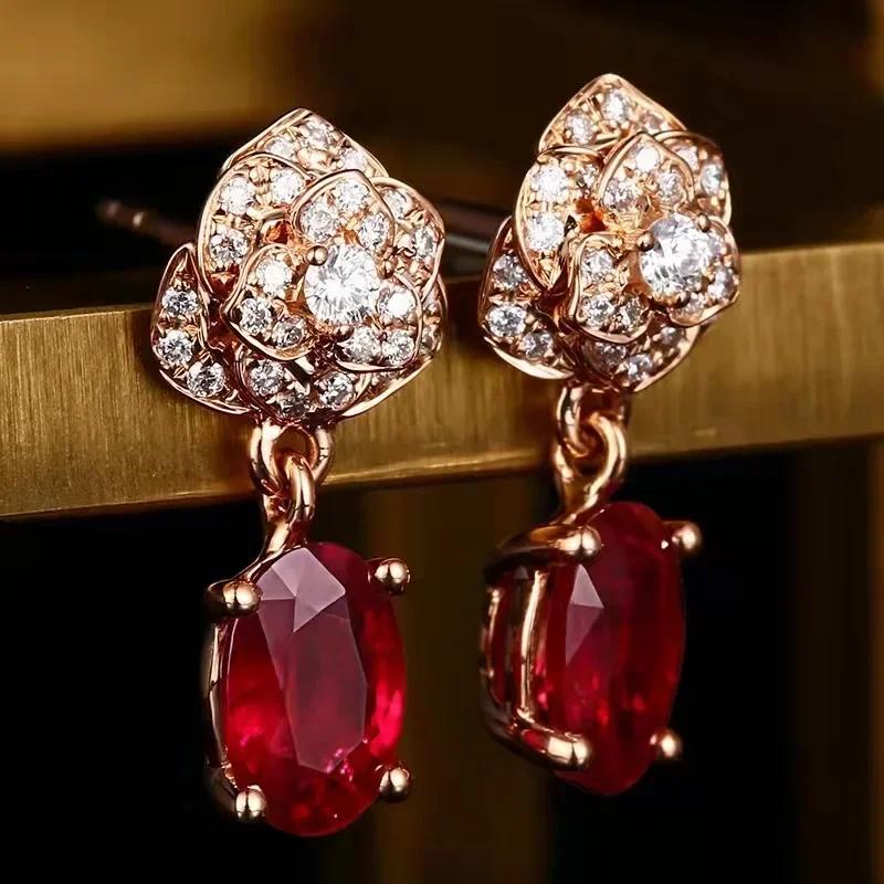 Round Red Water Drop Earrings for Bride's Wedding, Festive Accessories, High-end Jewelry, Birthday Gifts, and Sparkling