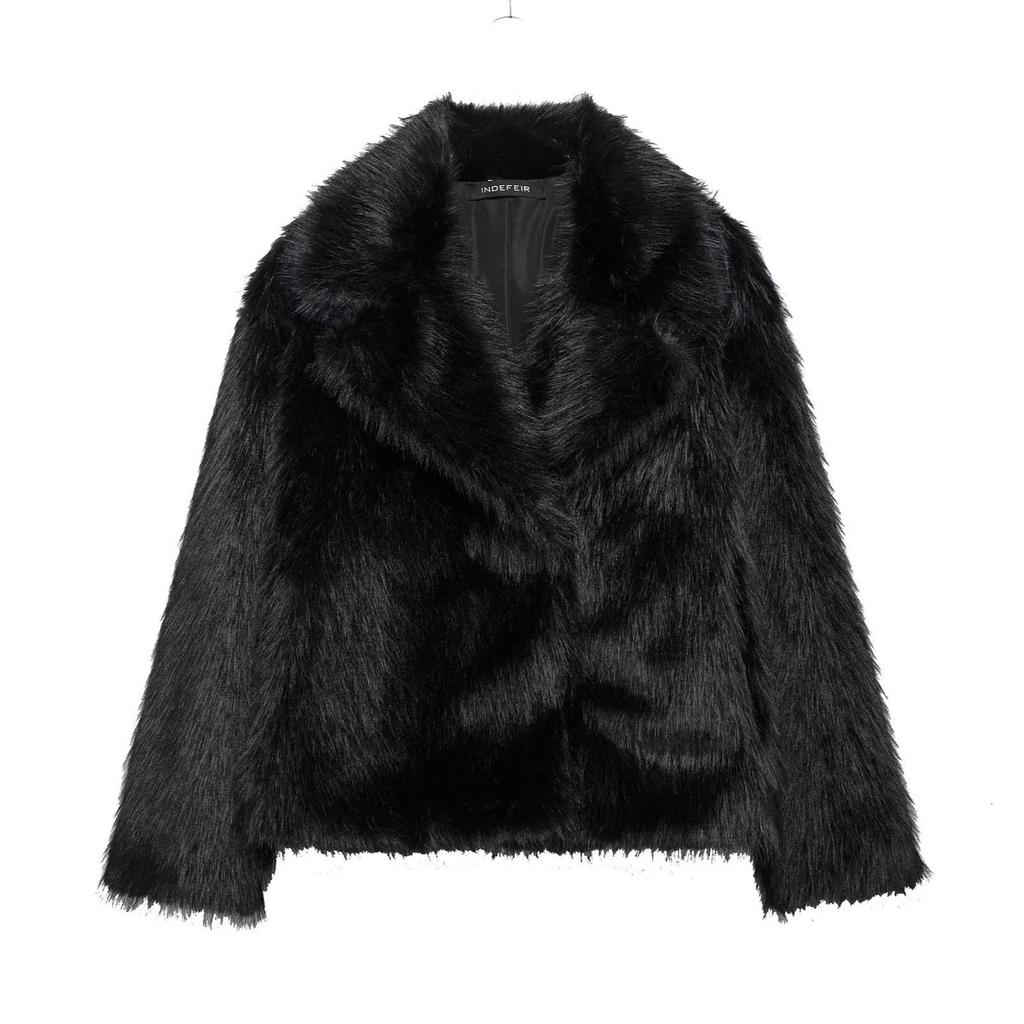 Chaqueta de Mujer con Cuello Solapa, Manga Larga, Corte Holgado, Piel Sintética, Ropa de Abrigo Informal