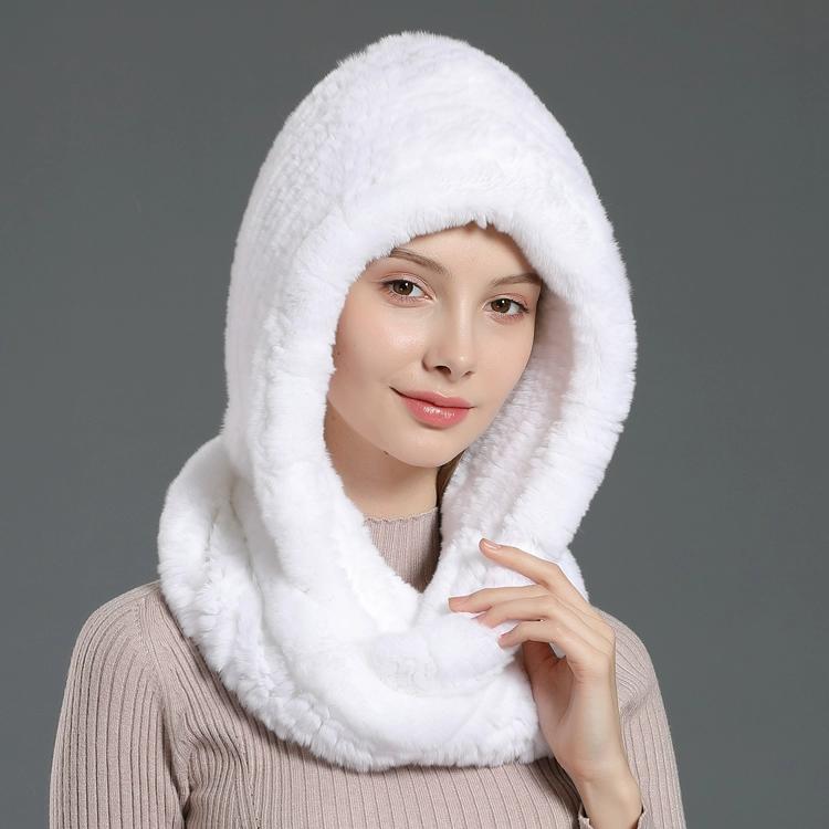 

Осенне-зимняя утолщенная вязаная шапка из кроличьего меха рекс женская теплая кроличья меховая шапка-шарф с капюшоном интегрированная двойного назначения One size белый