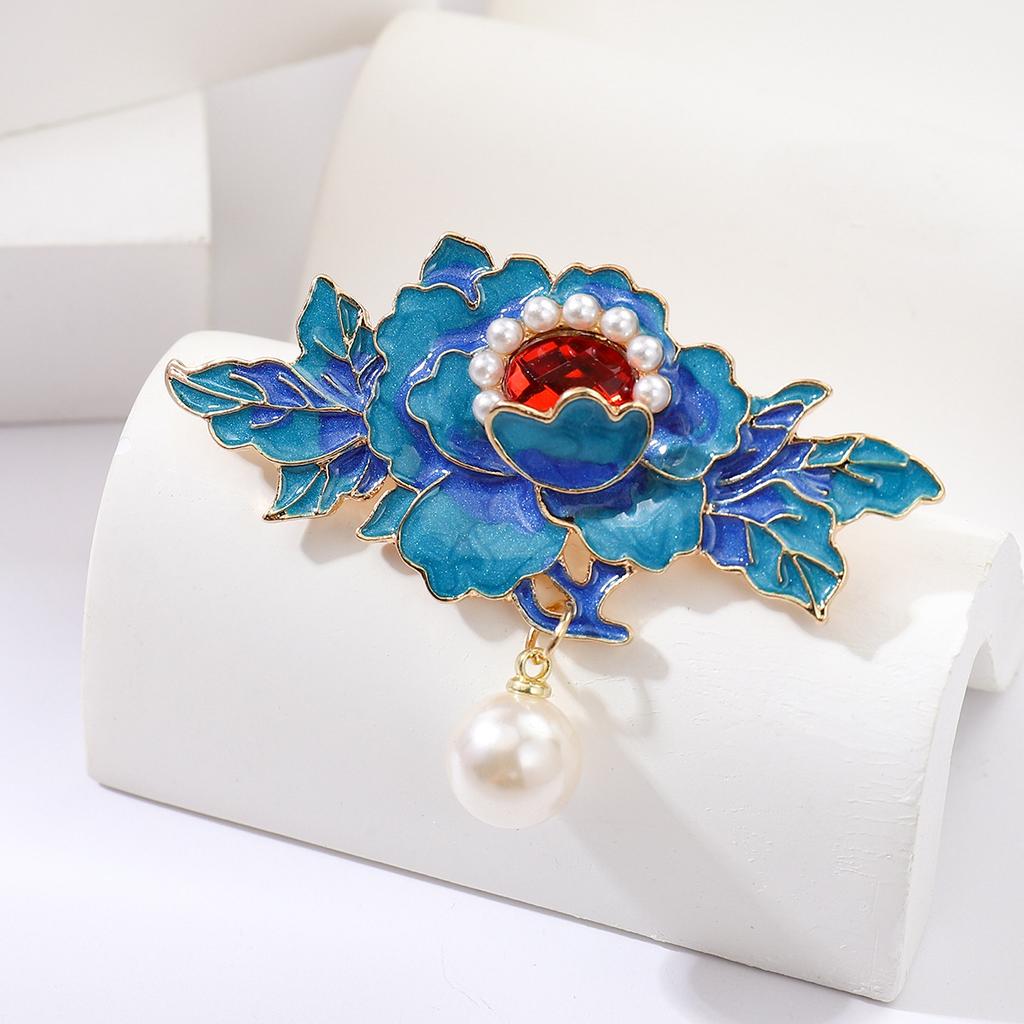 Guochao Pionbrosch Avancerad Känsla Personlighet Temperament Blå Brosch Hanfu Cheongsam Utsökta Accessoarer