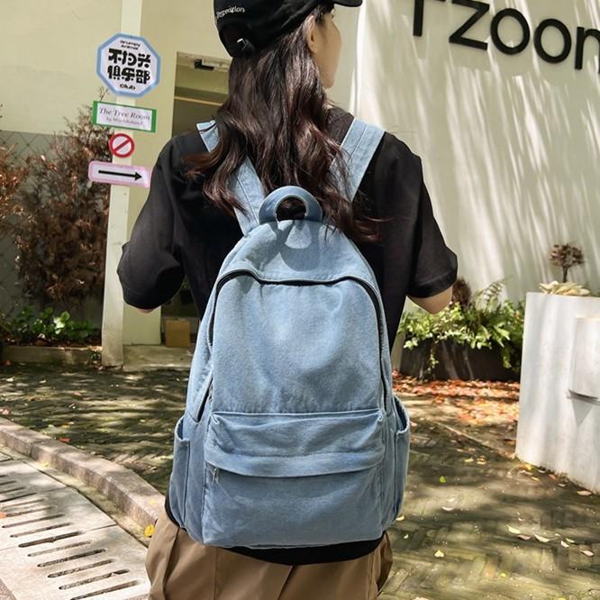 Schoolbag Denim Schoolbag Female Retro Mori Canvas Backpack Korean Version Harajufeng High School Student Casual Versatile Backpack