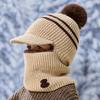 Pom Pom Detail Knitted Hat Scarf Set Ear Protection Design Integrated Balaclava Hat  Outdoor Play