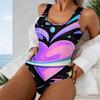 Women Plus Size U Neck Sleeveless One Piece Swimsuit Black Purple Pink Galaxy Heart Print