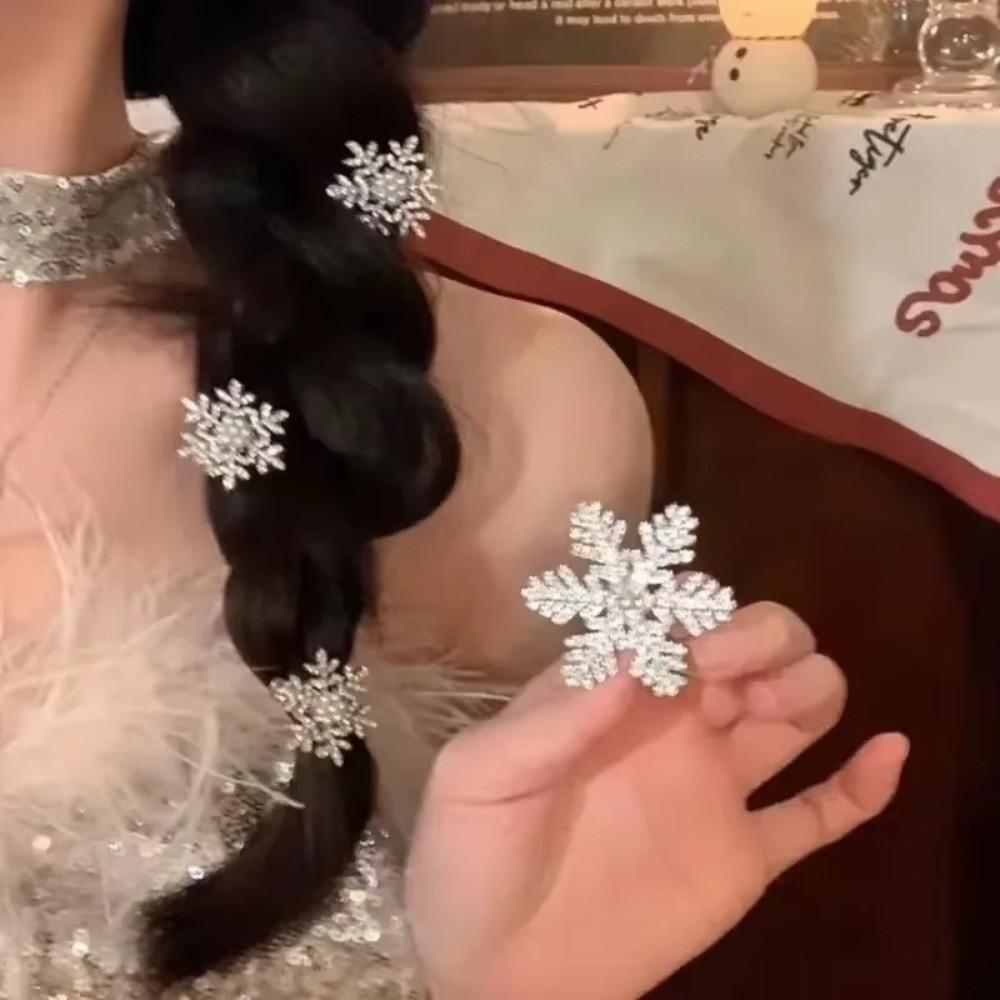 Sliver Hair Barrettes Pearl Hairpins Fashion Snowflake Hair Clip  Christmas Hair Accessories