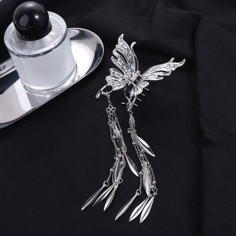 Ethnic Style Butterfly Tassel Hair Claw Silver Color Chinese Butterfly Hairpins  Party