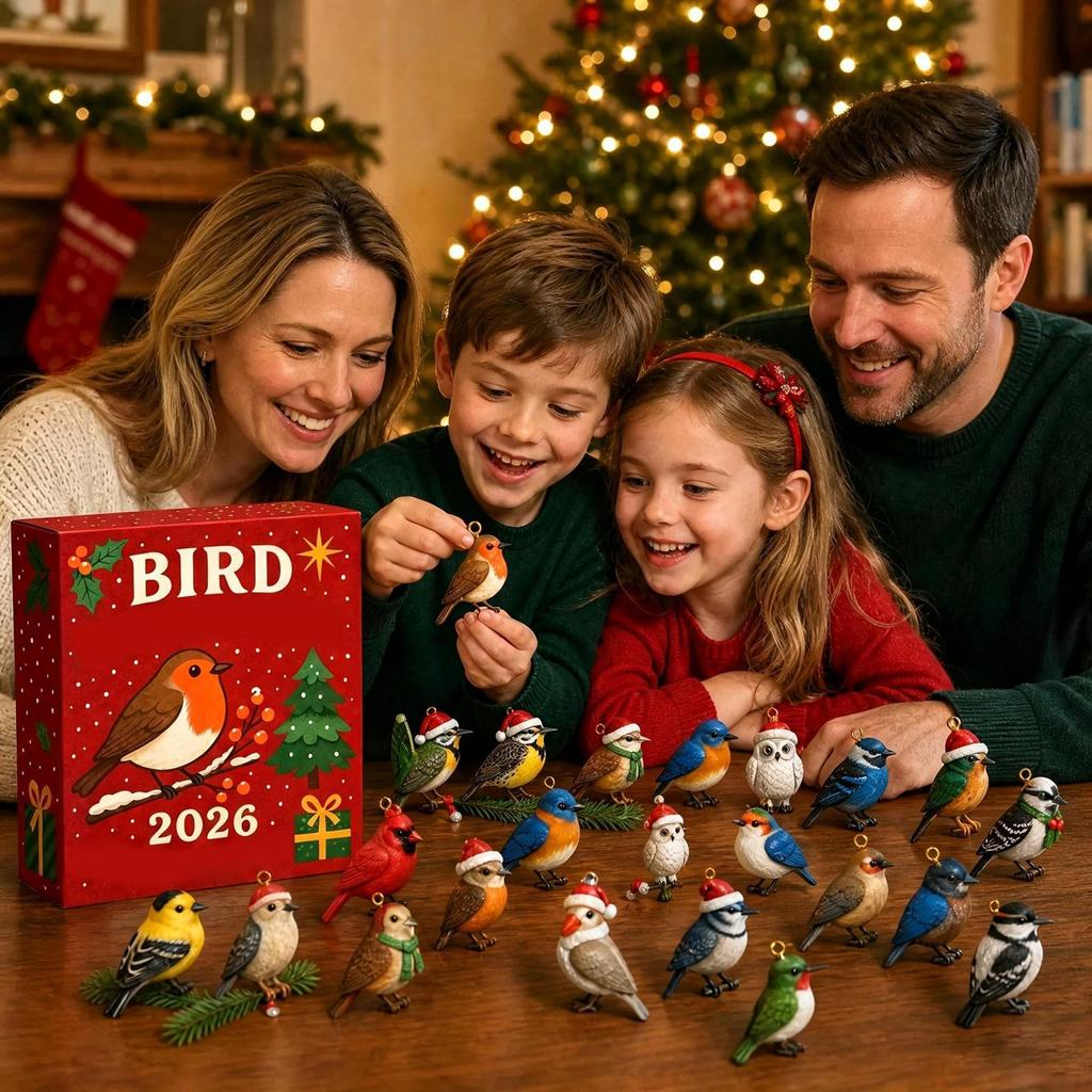 24-Day Bird Advent Calendar 2D Flat Acrylic Christmas Countdown Ornament Set, Collectible Hanging Decor for Tree Window Mantel