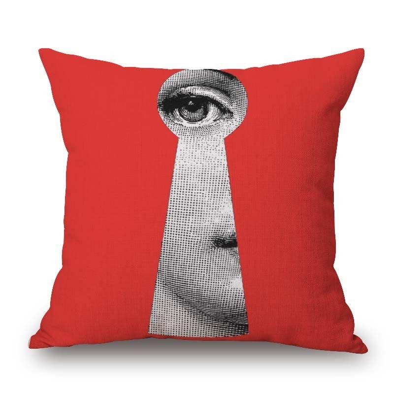 Unique Linen Vintage Piero Fornasetti Face Throw Pillow Case With Artistic Face Illustration