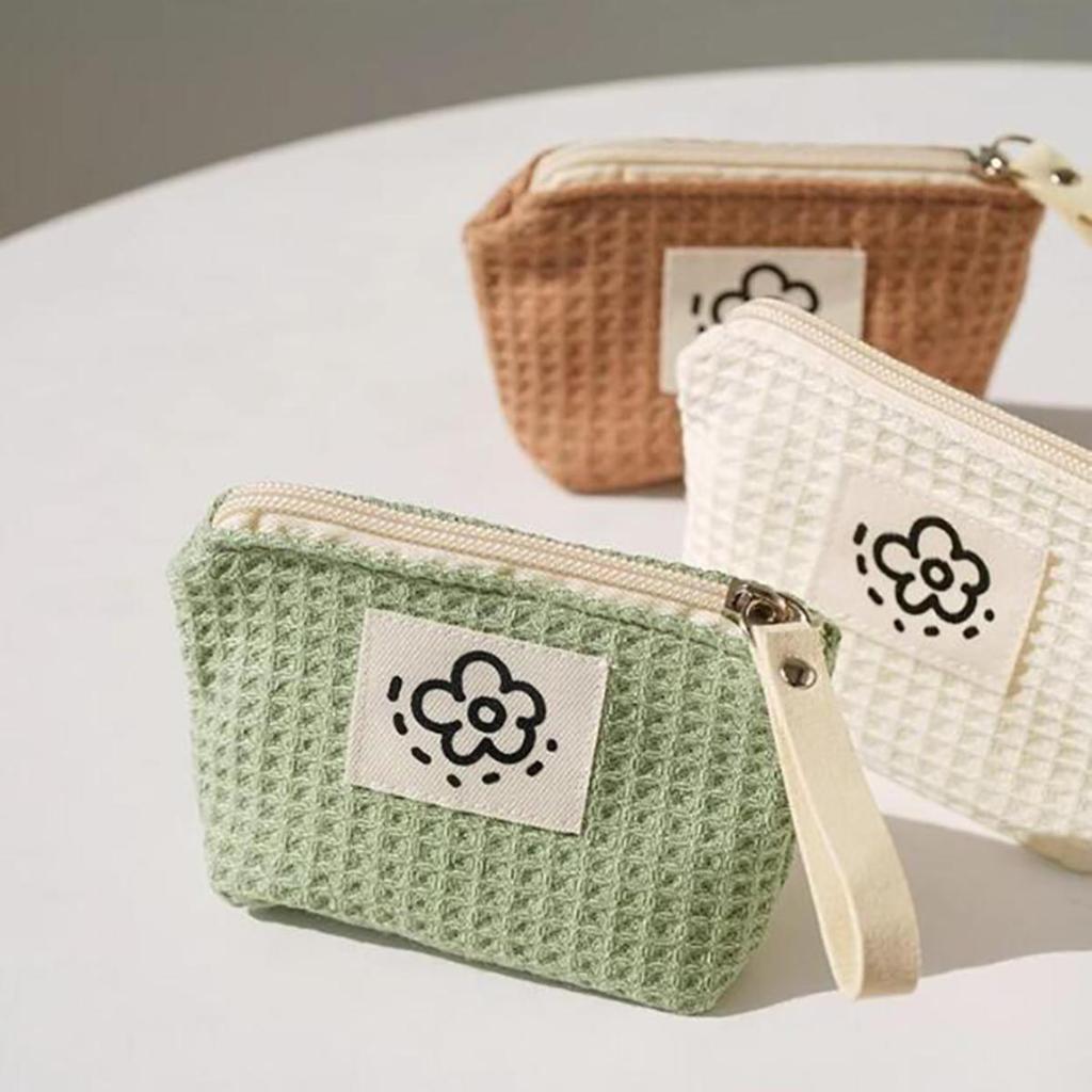 Portable Floral Mini Makeup Bag Polyester Zipper Small Coin Purse Square Soft Lipstick Headphones Key Storage Bag