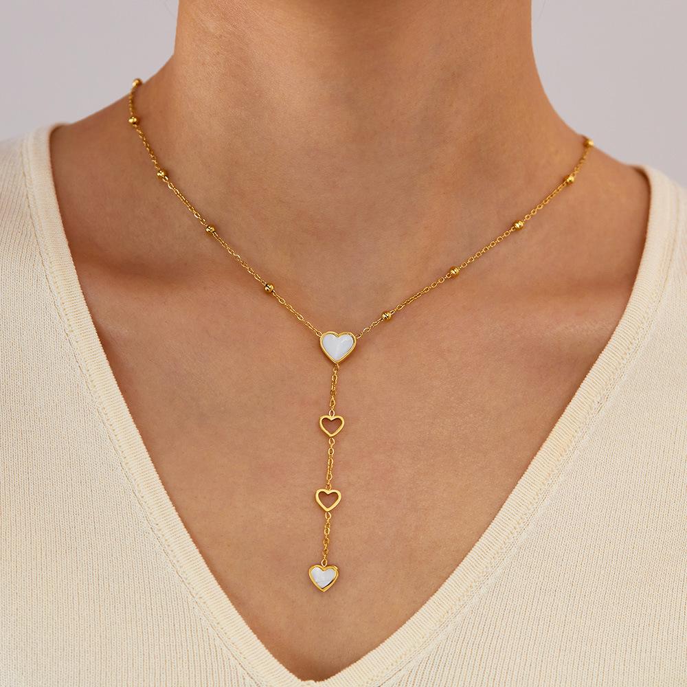 Золотая титановая стальная цепочка универсальная личность и темперамент материнская ракушка сердцевидная цепочка с кисточкой ключица цепочка украшения 50 cm золотой