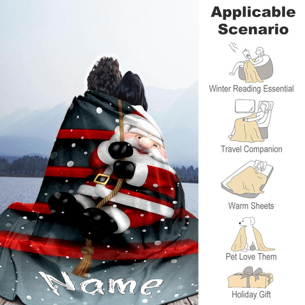 Cute Santa Claus Personalized Text Blanket Cozy Customizable Blanket Soft Warm Cozy Throw For Bedding Chair Sofa Couch Four Seasons Universal