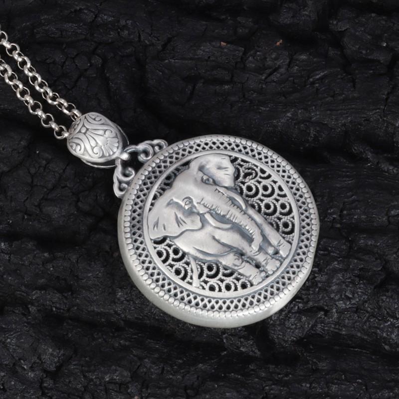 Copper Elephant Pendant Necklace Women Men Hollow Out Geometric Charm On Chain Boho Style Statement Jewelry