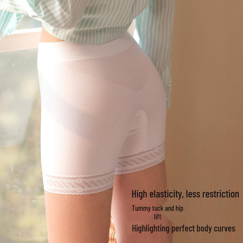 Women's High-Waist Anti-Exposure Seamless Leggings with Lace Trim Boy Shorts