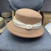 Wool Woolen Basin Hat French Small Fragrant Female Simple White Hepburn Celebrity Small Eaves Bucket Hat Lampshade Hat Winter