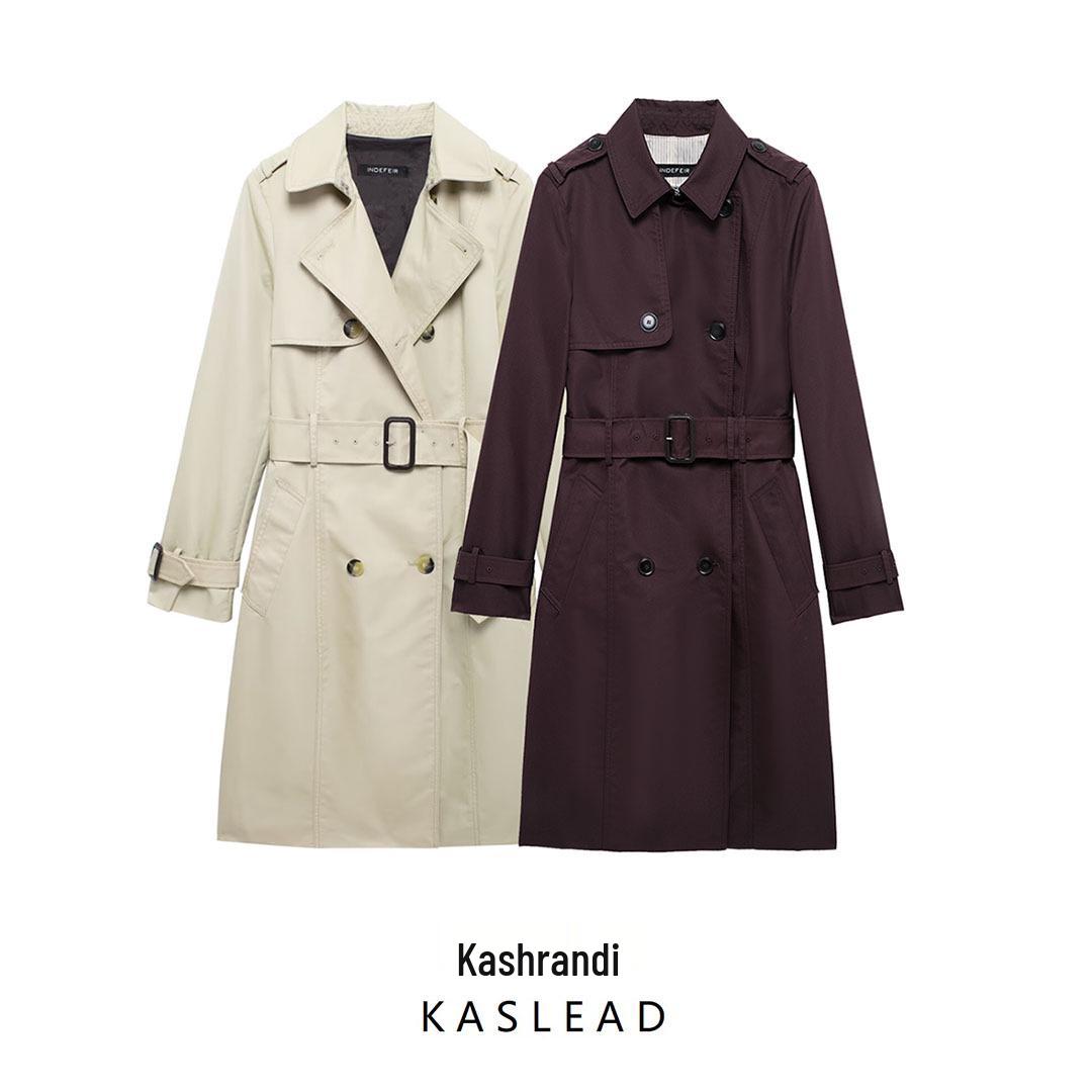 

2024 Fall Women s European Style Slim-Fit Double-Breasted Trench Coat M