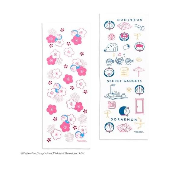 Towel Museum Doraemon Plum Pink Tenugui Towel, 100% Cotton, Made in Japan, Approx. 13.4" x 35.4" - Quick Drying, Easy to Wring, Thin Bath Towel -