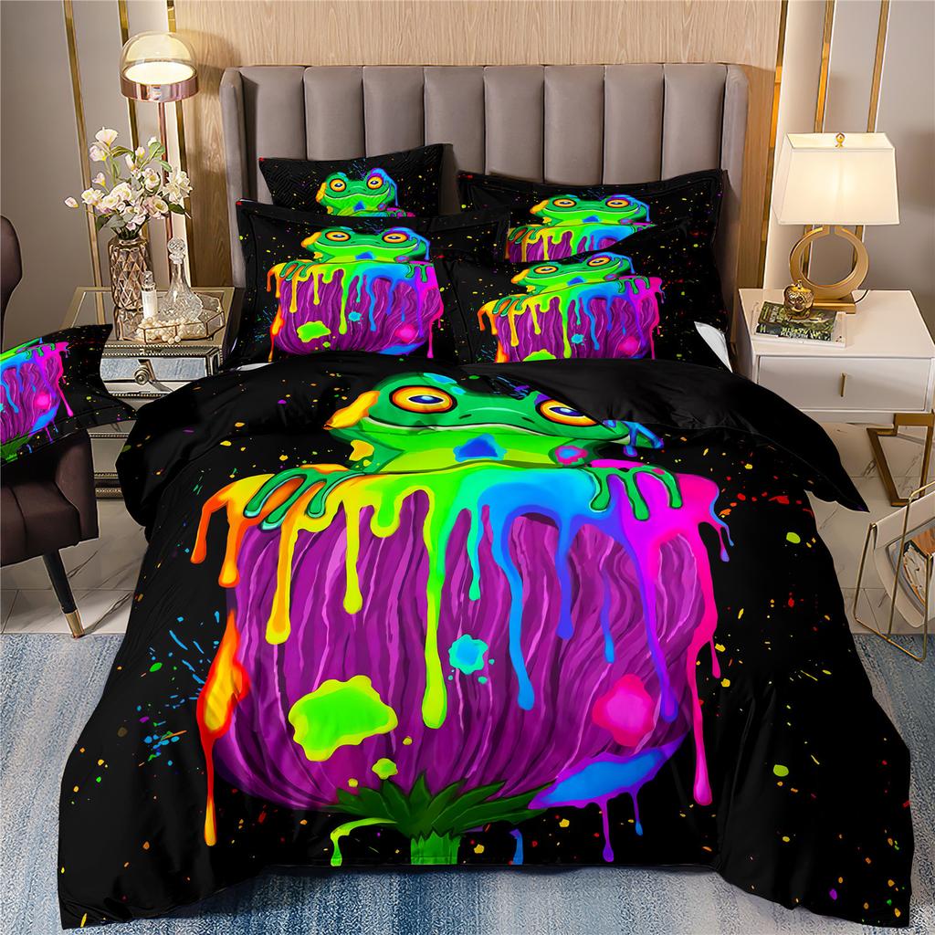 Cartoon Children Animal Frog Salamander Three-Piece Set 3D Digital Printing Grinding Quilt Cover Bedding