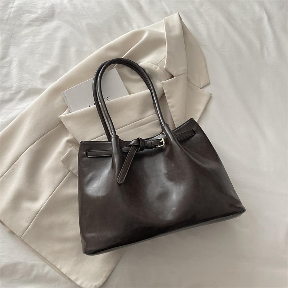

Fashion PU Leather Shoulder Bag Large Capacity Magnetic Clasp Underarm Bag Solid Color Glossy Tote Handbag Women кофейный