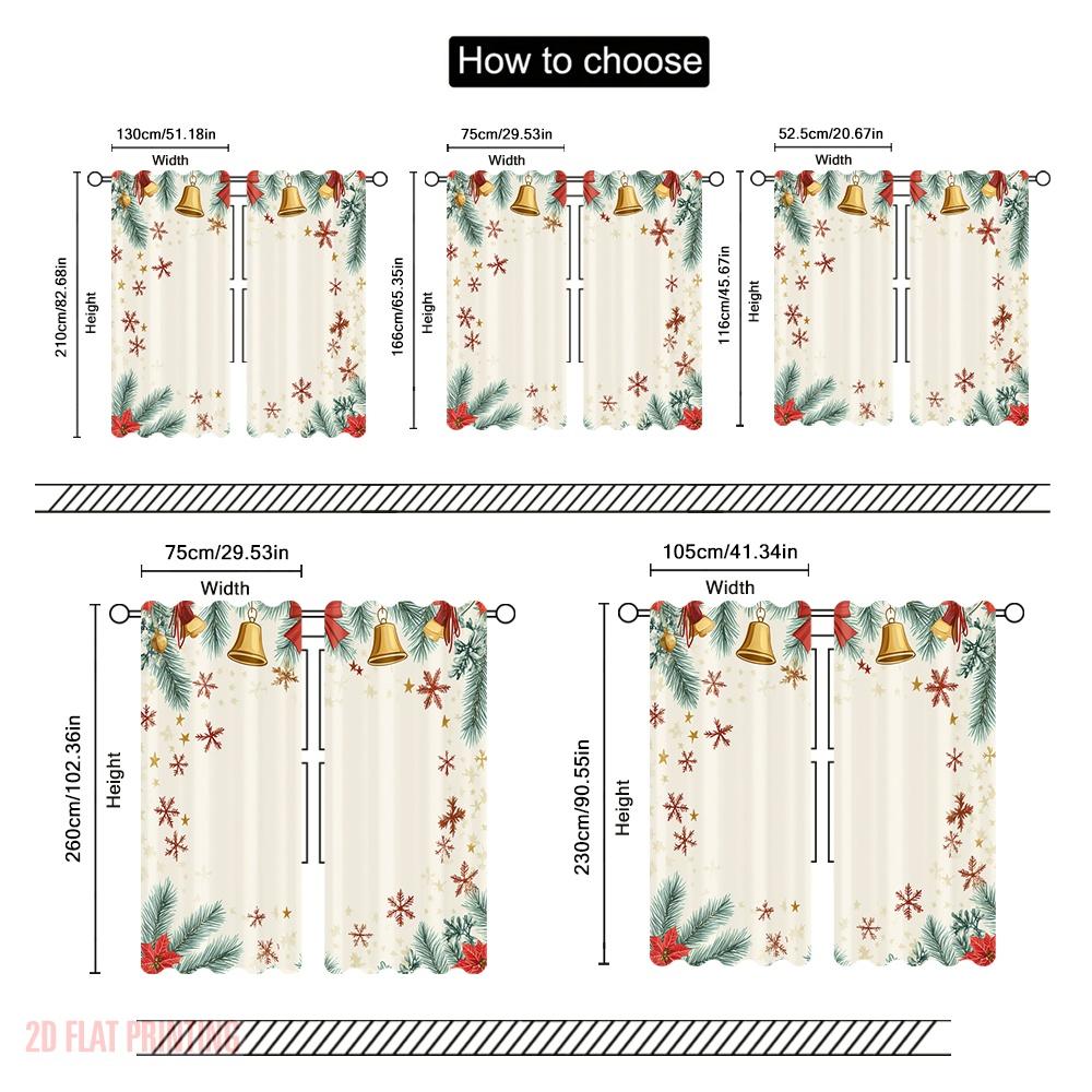 2 szt., nadruk płaski 2D Zasłona Okienna Dzwonki Gwiazdy Ostrokrzew Wszechstronny Poliester (bez pręta) Dekoracje do użytku domowego dla